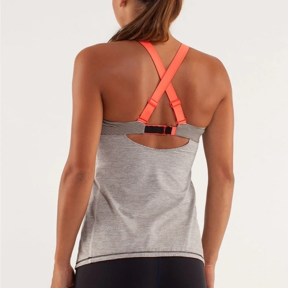 Lululemon run catch me  Striped Gray and Coral adjustable  Tank Top